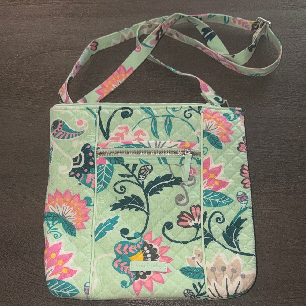 Vera Bradley Floral Crossbody Bag - Mint Green and Pink